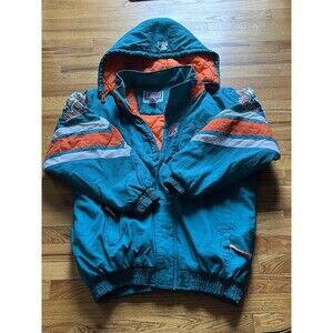 VTG Miami Dolphins 90s STARTER Puffer Jacket Trench LARGE NFL Pro Line